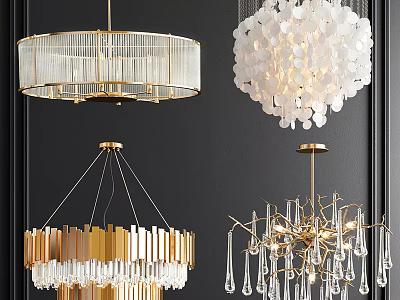 Modern Elegant Chandeliers With Gold Frames Crystal Accents And Unique Hanging Designs 3d model