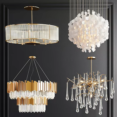 Modern Elegant Chandeliers With Gold Frames Crystal Accents And Unique Hanging Designs 3d model