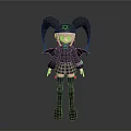 Anime Character Design With Purple Hair Horned Headpiece Black Top Plaid Skirt And Small Wings