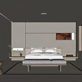 Minimalist Hotel Guest Room With Gray Walls Wall Art TV And Wooden Bench