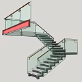 Modern Glass Staircase With Transparent Steps Red Accent Railing Against Open Sky Background 3d model