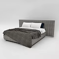 Modern Double Bed Interior With Gray Headboard White Dark Pillows And Striped Blanket