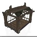 Realistic Style Wooden Shed Wooden Structure Canvas Top Rope Hanging Wooden Floor Striped Decorative Shed Frame House House House Residential House