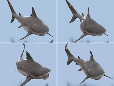 Gray Shark Aquatic Animal Different Angles View In Blue Underwater Scene 3d model