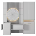 Contemporary Bathroom Vanity With Marble Countertop Round Backlit Mirror And Storage Cabinets
