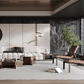 Modern Elegant Living Room Interior With Spacious Sofa Coffee Table And Round Wall Art