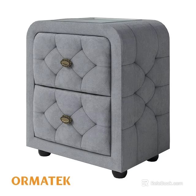 Gray Chest of Drawers With Quilted Design Two Drawers Gold Knobs And Black Casters 3d model 