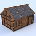 Traditional Wooden House With Slate Roof Cross Beams And Wooden Door Windows