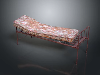 Vintage Iron Frame Bench With Floral Patterned Cushion And Decorative Metal Legs 3d model