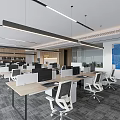 Modern Public Office Space With Desks Computers Ergonomic Chairs And Ceiling Lights 3d model
