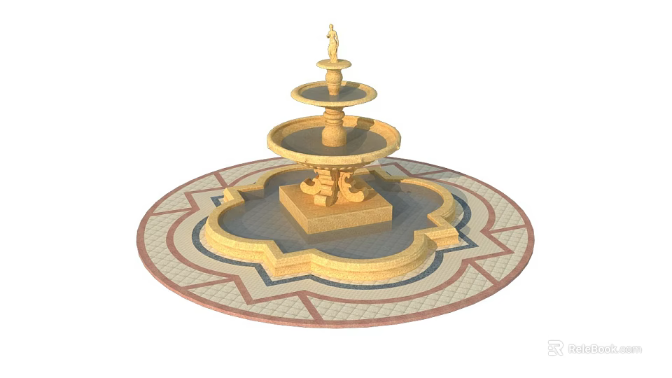Garden Ornament Three Tiered Fountain Featuring Decorative Circular Base And Geometric Patterns 3d model 
