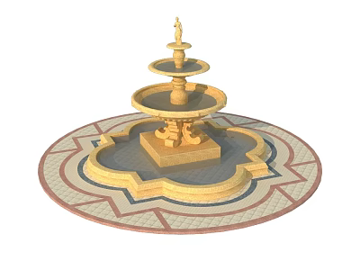 Garden Ornament Three Tiered Fountain Featuring Decorative Circular Base And Geometric Patterns 3d model