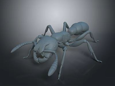 Realistic Gray Ant 3D Model With Detailed Body Segments Long Legs And Sharp Mandibles 3d model