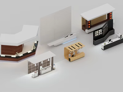 Modern Reception Desk Designs With Wooden Counter Glass Panel And LED Strip Lights 3d model