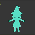 Cute Little Girl Character Wearing Purple Witch Hat With Red Dress And Open Arms