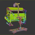 Green Mechanical Device Featuring Metal Frame Wheels And Connecting Components 3d model