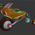 Futuristic Orange Three Wheeled Motorcycle With Black Windshield Silver Frame And Wheels