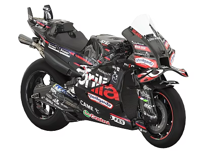 Black Red White Racing Motorcycle With Sponsor Logos And Sporty Design 3d model