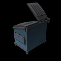 Public Blue Trash Can With Open Lid And Feed Me Text On Wheels