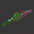 Detailed Military Warship Model With Gray Hull Deck Structures And Cannons