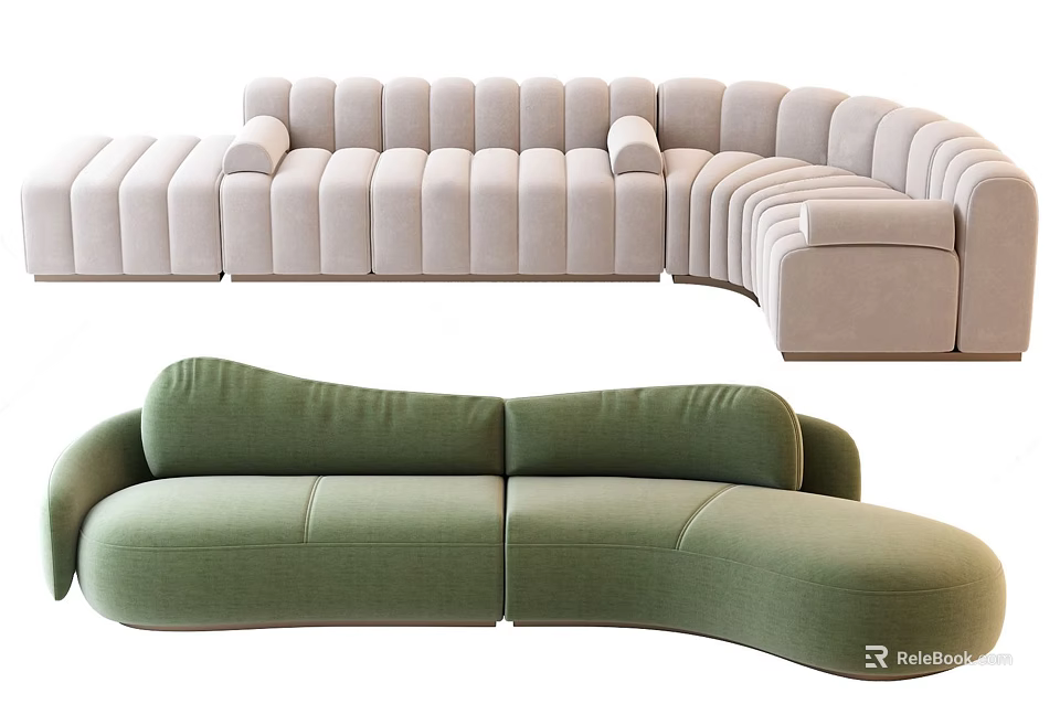 Modern Light Beige Sectional Sofa With Ribbed Design And L Shaped Structure 3d model