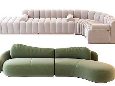 Modern Light Beige Sectional Sofa With Ribbed Design And L Shaped Structure 3d model