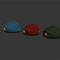 Blue Red Green Beret Hats With Golden Badge On Dark Reflective Background