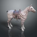 White Horse Model With Brown Saddle And Leather Reins Standing Still