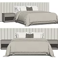 Modern Minimalist Double Bed With Vertical Striped Headboard And Nightstands 3d model