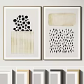 Abstract Wall Art Prints With Black Dots Gold Stripes And Beige Rectangles In Various Frames 3d model