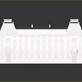 Cartoon Scene Of Classical Building With Blue Roof White Walls Multiple Windows And Symmetrical Design