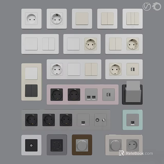 Assorted Household Electrical Switches And Sockets In Multiple Colors And Styles 3d model 