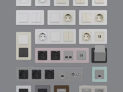 Assorted Household Electrical Switches And Sockets In Multiple Colors And Styles 3d model