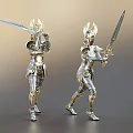 Armored Warriors In Silver Armor With Swords Standing Side By Side 3d model