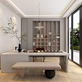 Modern Tea Room Interior Design With Lattice Screens Tea Set And Potted Plant