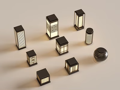 Modern Chinese Landscape Lamp Lawn Lamp Garden Lamp Outdoor Lamp Combination 3d model
