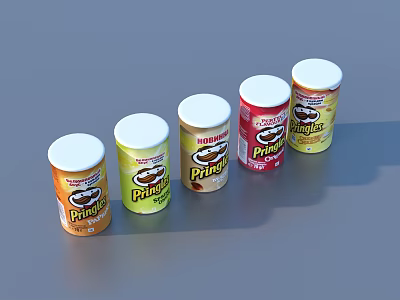 Colorful Pringles Potato Chip Cans In Various Hues For Daily Snack Storage 3d model