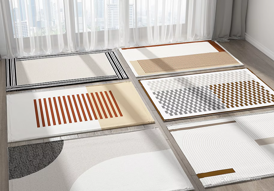 Modern Square Rugs With Diverse Patterns And Stylish Design Elements 3d model 