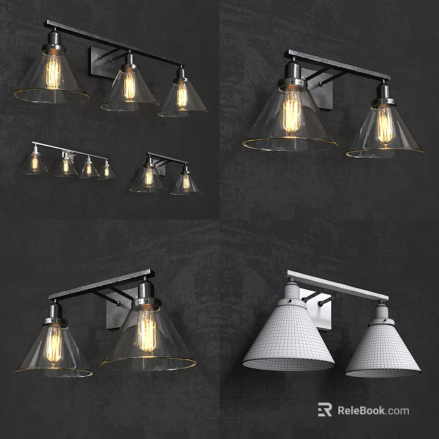 Modern Wall Sconces Collection With Glass Shades And Metal Brackets For Home Interior Lighting 3d model 