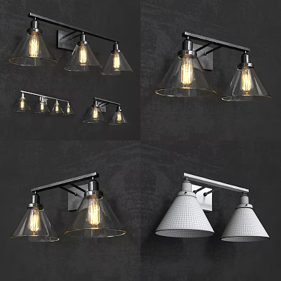 Modern Wall Sconces Collection With Glass Shades And Metal Brackets For Home Interior Lighting 3d model