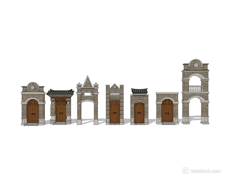 Diverse Style Entrance Gates With Traditional Modern Architectural Elements And Ornate Details 3d model 