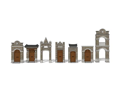 Diverse Style Entrance Gates With Traditional Modern Architectural Elements And Ornate Details 3d model