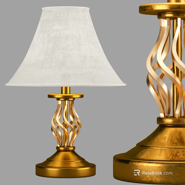 Elegant Gold Table Lamp With White Shade And Twisted Metal Base Design 3d model 