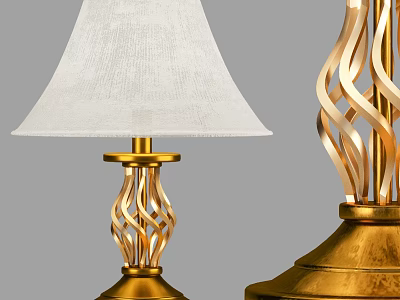 Elegant Gold Table Lamp With White Shade And Twisted Metal Base Design 3d model