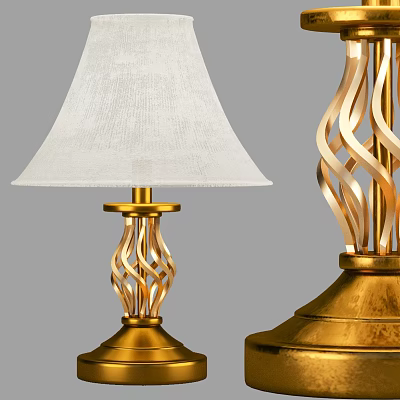 Elegant Gold Table Lamp With White Shade And Twisted Metal Base Design 3d model