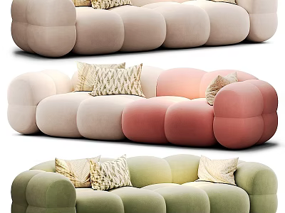 Modern Two Seater Sofa With Cozy Colorful Pillows And Soft Round Modules Design 3d model