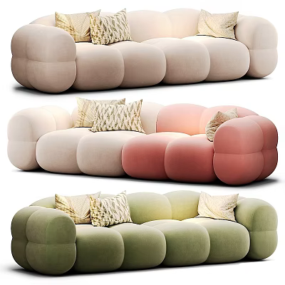 Modern Two Seater Sofa With Cozy Colorful Pillows And Soft Round Modules Design 3d model