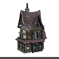 Charming Cartoon House With Pointed Tiled Roof Chimney Wooden Frame And Windows