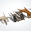 Different Styles Of Wooden Industrial Equipment Including Wheelbarrows Ladders And Tools