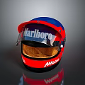 Marlboro Logo Weapon Helmet With Red Blue Design Transparent Visor And Brown Lining
